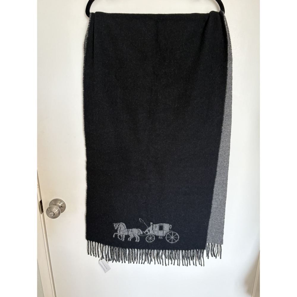 NWT Coach Women's 4622 Double Face Oversized Fringe Scarf Wrap Wool Italy